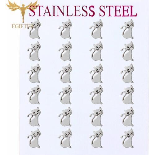 Wholesale Stainless Stell Earring Animal Cat Silver Color Stud Earrings Women Girls Set Pendientes oorknopjes