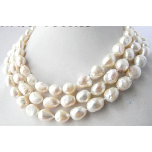 50''10-12 mm White Baroque Freshwater Pearl Necklaces