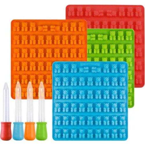 50 Cavity Gummy Candy Bear Silicone Mold Ice Tray Jelly Rubber Chocolate Maker With Dropper Sweets Dessert Decorating Tools