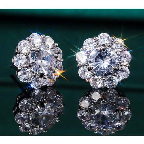 European and American Popular Earrings Sweet Temperament Floral Ladies Earrings Creative Flowers Zircon Earrings Jewelry