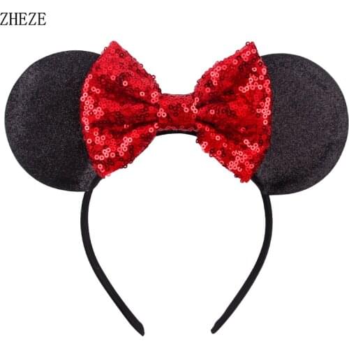 Trendy New Arrival Christmas Colorful Girls Padded Candy Hair Bow Sequins Mouse Ears Hairband Festival Women Headband Headwear