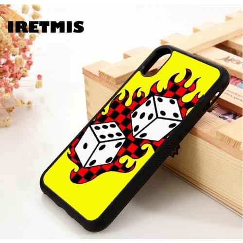 Iretmis 5 5S SE 6 6S Soft TPU Silicone Rubber phone case cover for iPhone 7 8 plus X Xs 11 Pro Max XR Dice Fire flame Checkboard