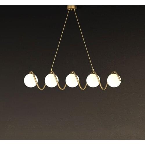 LED Copper Postmodern Glass Bubble Golden Round Chandelier Lighting Suspension Luminaire Lampen For Foyer Dining Room