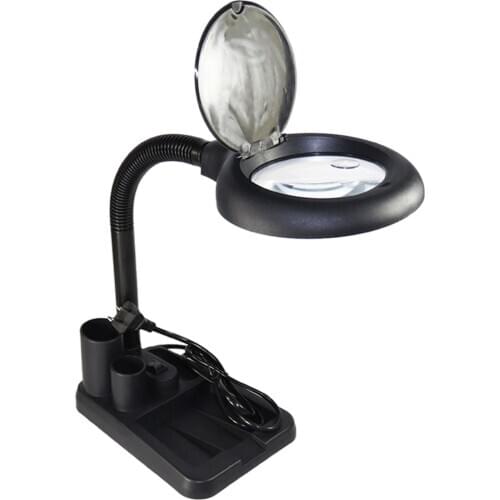 LED Table Lamp Magnifier Flexible Bendable Desk Lamp Eye Protection Reading Lamp With Storage Basket Magnifying Lens