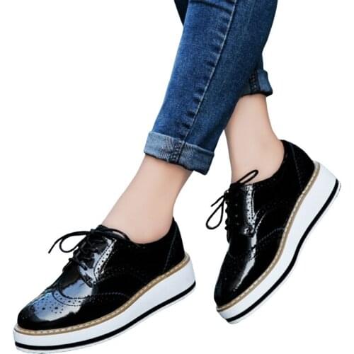 Spring Autumn Women Platform Flats Woman Brogue Derby Leather Lace up Classic Bullock Footwear Female Oxford Shoes Lady