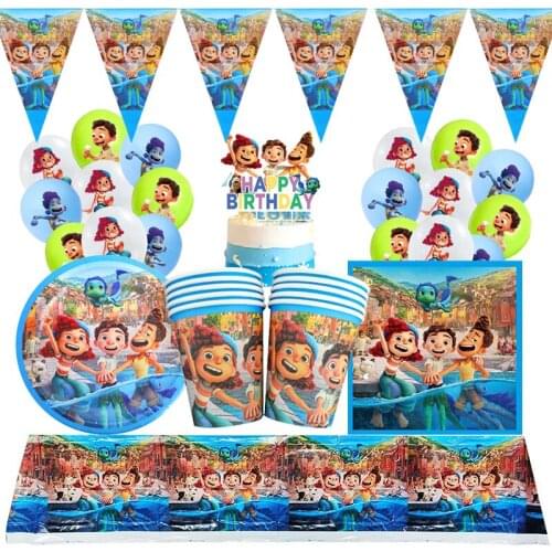 Disney Pixar Luca Balloon Birthday Party Supplies Decorations Luca Anime Figure Pull Flag Paper Cup Plate Toy for Children Set