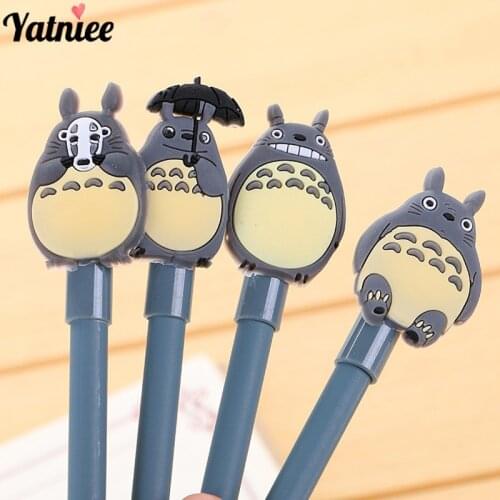 Yatniee 4pcs/pack Creative Gel Pen Cartoon Character Pens Cute Lovely Stationery Office Pen Supply 0.5mm Refill Ink Black