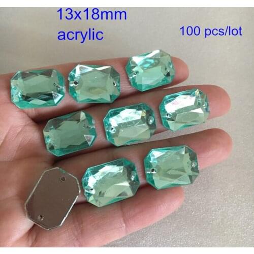 100 pcs Light Green Color Acrylic Loose Sew-on Beads 13x18mm Faceted Octagon Bead With 2 Holes,Decoration Accessories