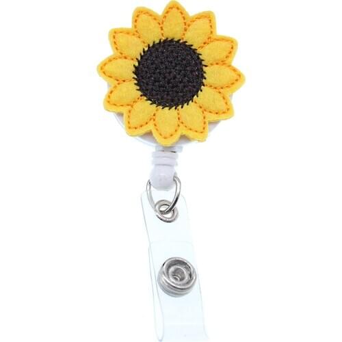 20pcs/lot Brand New Style Felt Sunflower Retractable ID Felt Badge Holder Cute Name Badge Reel Nursing Badge