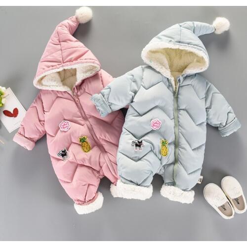-30 Cartoon Baby girl clothes Winter Warm Hooded Rompers Thicken Cotton Newborn Jumpsuit Overalls Snowsuit Children Boy Clothing