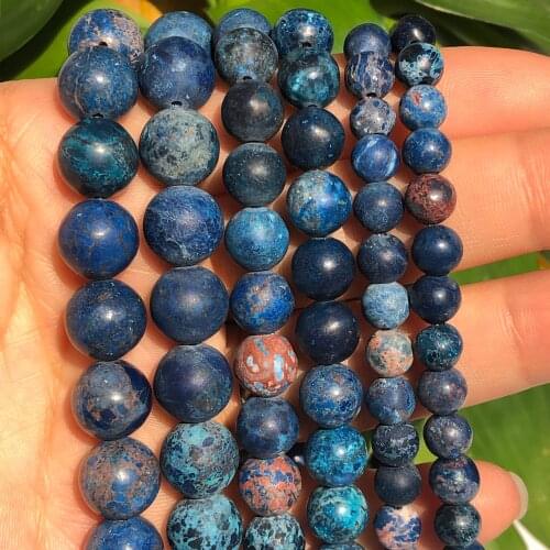 4 6 8 10mm Dark Blue Sea Sediment Jaspers America Turquoises Stone Loose Spacer Beads For Jewelry Making Diy Bracelet Necklace
