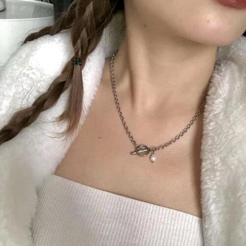 925 Sterling Silver Fashion Toggle Clasp Chunky Oval Link Chain Bar Necklace