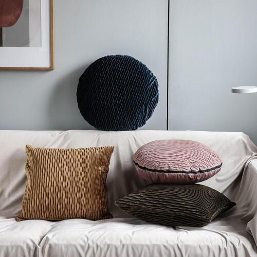 Velvet Pillow Back Support Solid Round Square Wrinkle Texture Neck Pillows Nordic Style Decorative for Home Cafe Office Hotel