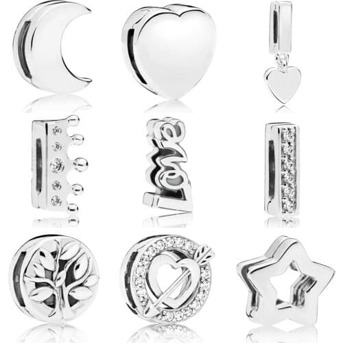 New 925 Sterling Silver Tree of Life & Heart and Arrow Clip Charm Fit pandora Reflexions Bracelet Heart Clip Charm DIY Jewelry