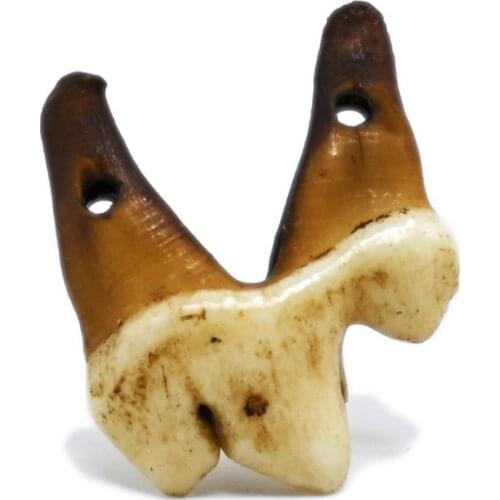 30pcs DIY Beads Brown Conjoined Tooth Natural Bone Beads Pendants For Jewelry Making Fashion Accessories 15~25mm Hole: 1.0