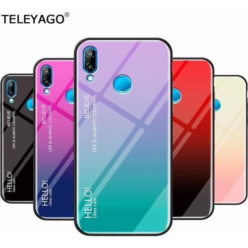For Huawei Nova 3 3E 3i P Smart+ Case Slim Gradient Color Tempered Glass Silicone Soft Frame Shockproof Mobile Phone Case Cover