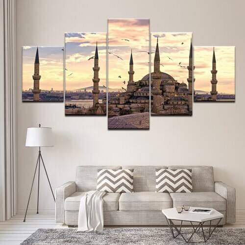 Canvas Painting Sultan Ahmed Mosque 5 Pieces Wall Art Painting Modular Wallpapers Poster Print for living room Home Decor