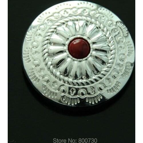 KB306) 10pc 1-1/8'' (3.0cm) Western Flower Concho Leathercraft Japan-Style Sterling-Silver w/ Red Stone