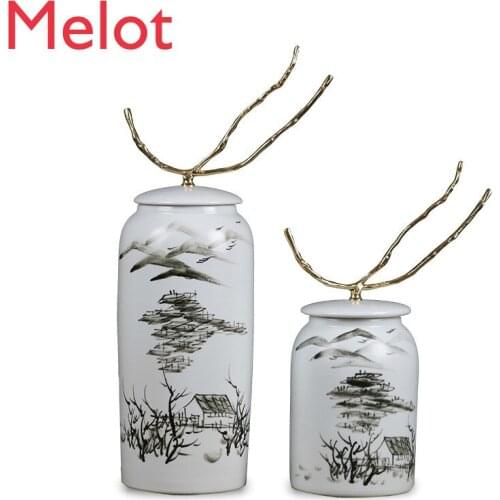 New Chinese Style Ceramic Pot Decoration Villa Living Room Study TV Cabinet Hallway Landscape Painting Soft Decoration