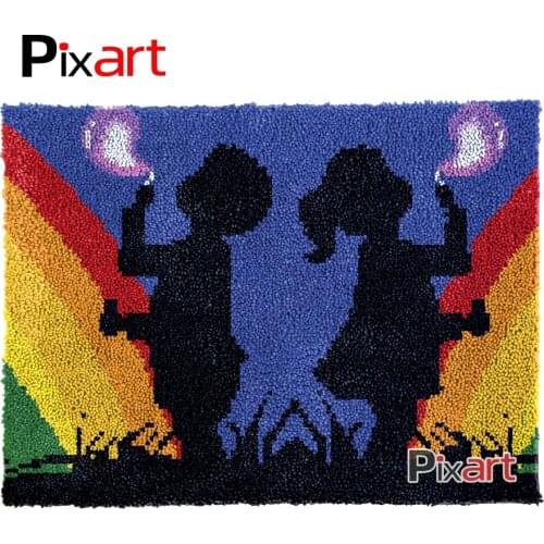 Latch Hook Rug Boy and Girl Lush Wall Tapestry Kits DIY Carpet Rug Lofty Yarn Cushion Arts Crocheted Fluffy Floor Mat Crafts