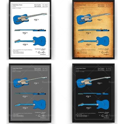 Fender Telecaster Guitar 1951 Colourised Patent Print Wall Art Poster Blueprint Gifts