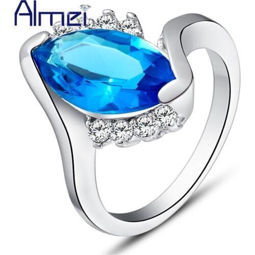Fashion Blue Rings for Women Lady Jewellery Silver Jewelry Red Engagement Wedding Ring Purple Retro Bijouterie Almei J406 Gaowen