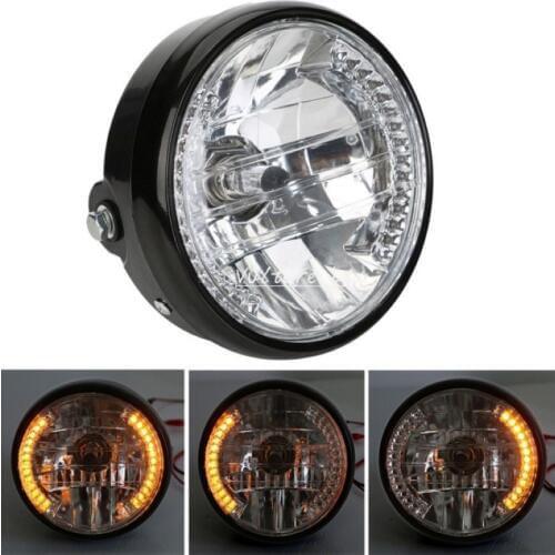 New Universal 7" 12v Motorcycle Round Headlight Turn Signal light Head Lamp For Harley Bobber Honda Yamaha Kawasaki Cafe Racer