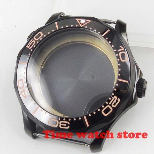 Polished 41mm PVD black stainless steel sapphire orange fit ETA 2836 Miyota 82 DG3804 luminous ceramic bezel watch case C562