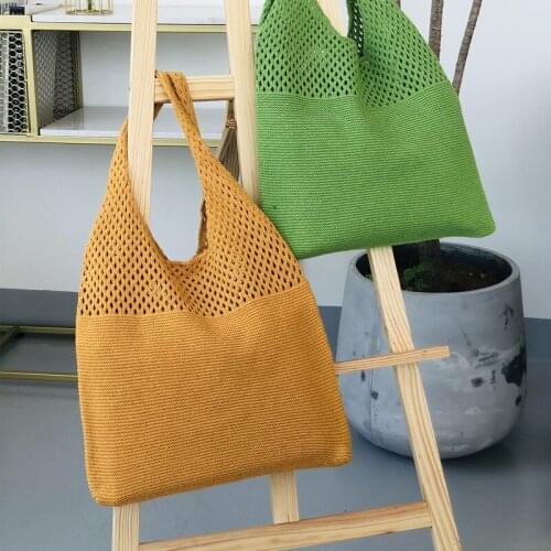Women Casual Hollow Woven Shoulder Bags Knitting Handbags Large Capacity Tote Summer Beach Bag Purses