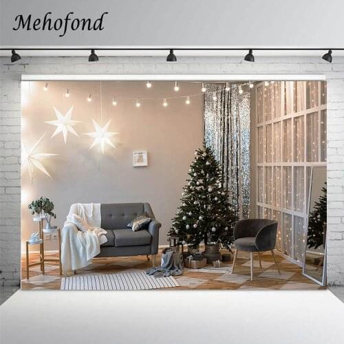 Mehofond Christmas Photography Backdrops Interior Decoration Tree Glitter Star White Window Portrait Backdrop Photo Studio Props