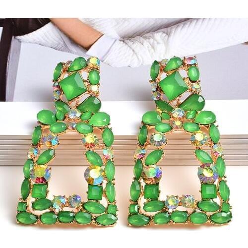 New Fashion Geometric Metal Colorful Rhinestone Drop Earrings High-Quality Clear Crystal Jewelry Accessories For Women Wholesale