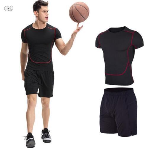 2 pieces Fitness Basketball Tennis Soccer Gym Sport Suits Running Sets Men Quick Dry Short Sleeve Clothes Elastic Sportswear 4XL