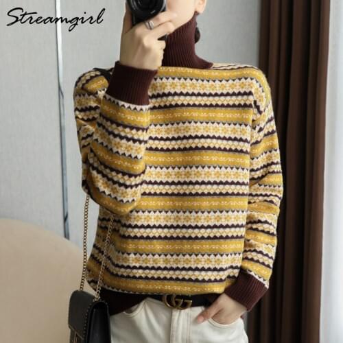 Winter Clothes Women Turtleneck Sweater Warm Loose Thick Vintage Knitted Oversized Sweater Turtle Neck Women Pullover Sweaters