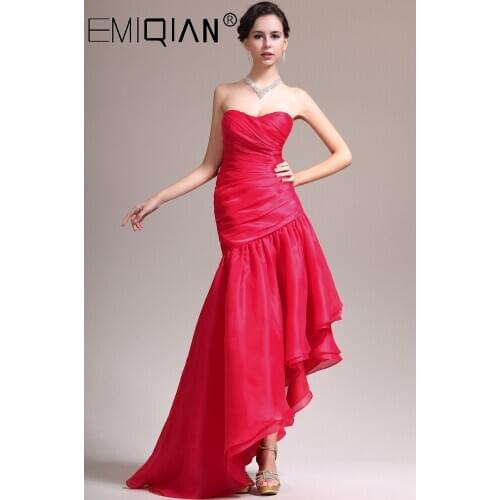 One Shoulder Asymmetrical Skirt Evening Gowns,Simple Hi-lo Red Organza Evening Dress,vestido de noiva
