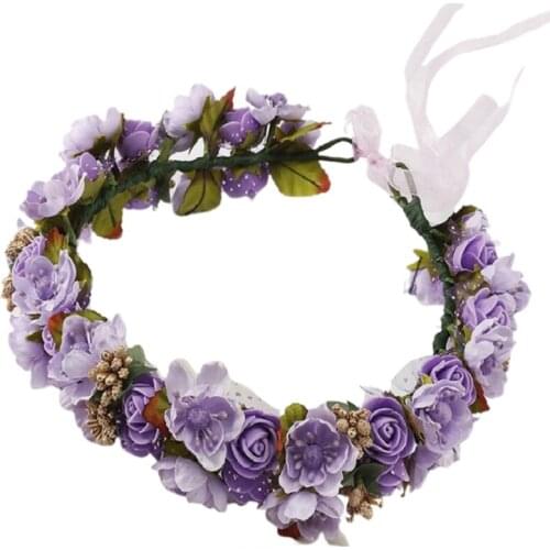 Mori Girl Wreath Snow Yarn Foam Flower Small Rose Wreath Travel Photo Headdress Outdoor Performance Hair Accessories B03B