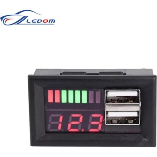 DC 12V Digital Display Voltmeter Mini Red LED Volt Voltage Tester Panel USB 5V 2A Output for Car Motorcycle Vehicle Auto