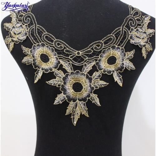 YACKALASI Garment Lace Collar Gold Gilded Print Flower Appliqued Sewing Trims For Dress Back