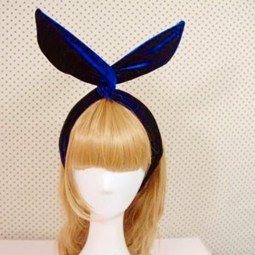 6 Colors Cute Velvet Rabbit Ear Bowknot Headband Women Solid Turban Daily Life Party School Travel Gift