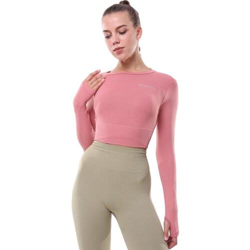 Women Long Sleeve Running Shirts Sexy Exposed Navel Yoga T-shirts Solid Sports Shirts Quick Dry Fitness Gym Crop Tops Sport Wear