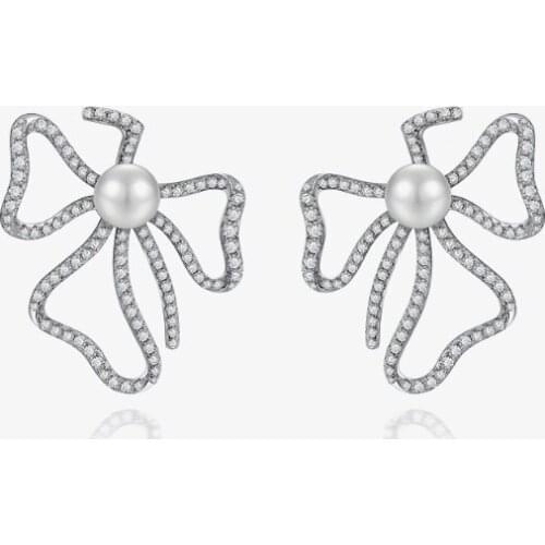 Solid 925 Sterling Silver 8mm Natural Pearl Created Moissanite Diamond Flower Stud Earrings Fine Jewelry For women 2021