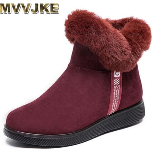 MVVJKE Winter Snow Ankle Boots For Women Casual Woman Shoe Suede Winter Boots Zipper Female Plush Furry Boots Platform Botas