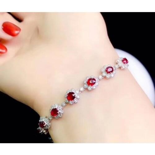 Exquisite ruby bracelet red ruby gemstone bracelet women silver jewelry fine present real natural gem good color birthday gift