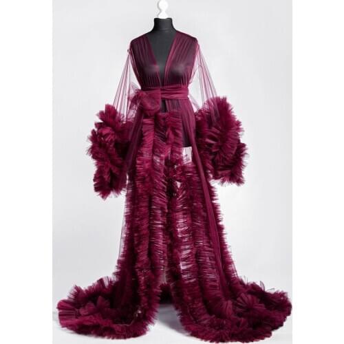 Ladies Dressing Gown Perspektive Sheer Long Robe Fluffy Dessous Fotografie
