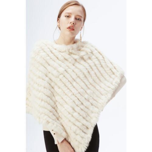 Ethel Anderson Fur Pullover For Women Knitted Genuine Rabbit Fur Poncho Capes Lady Real Fur Knit Wraps Triangle Shawls Jackets