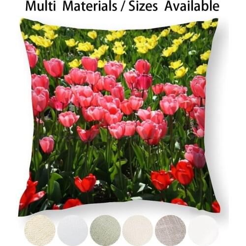 The Famous Dutch Tulip Fields Pillow Case Throw Pillow Cover Cotton Linen Flax Keukenhof Lisse Netherlands Holland Tulips