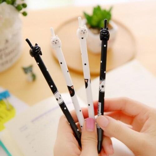 1pcs/lot 0.38mm Cool Black And White Cat School Supplies Office Writing New Year Gift With Tail Cap And Gel Pen