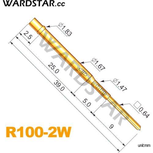 100pcs/lot R100-2W Length 39.0mm Spring Probe Test Probes Pogo Pin Receptacle Wholesale