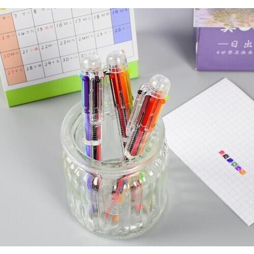 100 pcs Creative Transparent 6 color ballpoint pen student stationery multi-color pen wholesale