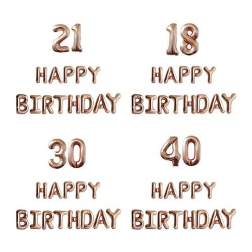 15pcs/lot 18th 21st 30th 40th 50th Rose Gold Balloons Hanging Banner Birthday Decorations - Foil Letters & Numbers