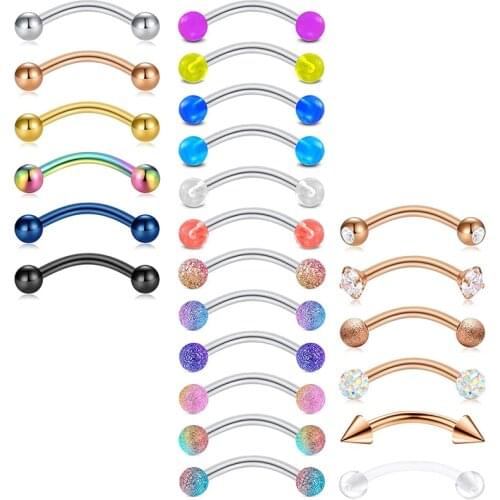 16G Surgical Steel Daith Rook Earring 8mm 10mm Curved Barbell Eyebrow Rings Piercing Jewelry for Women Men